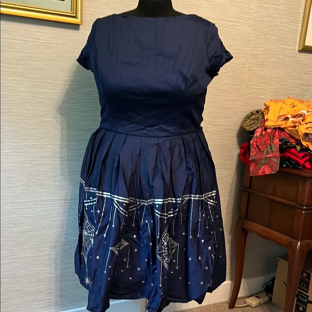 PUG Kristina Dress in Blue & Silver Deco Spiderweb